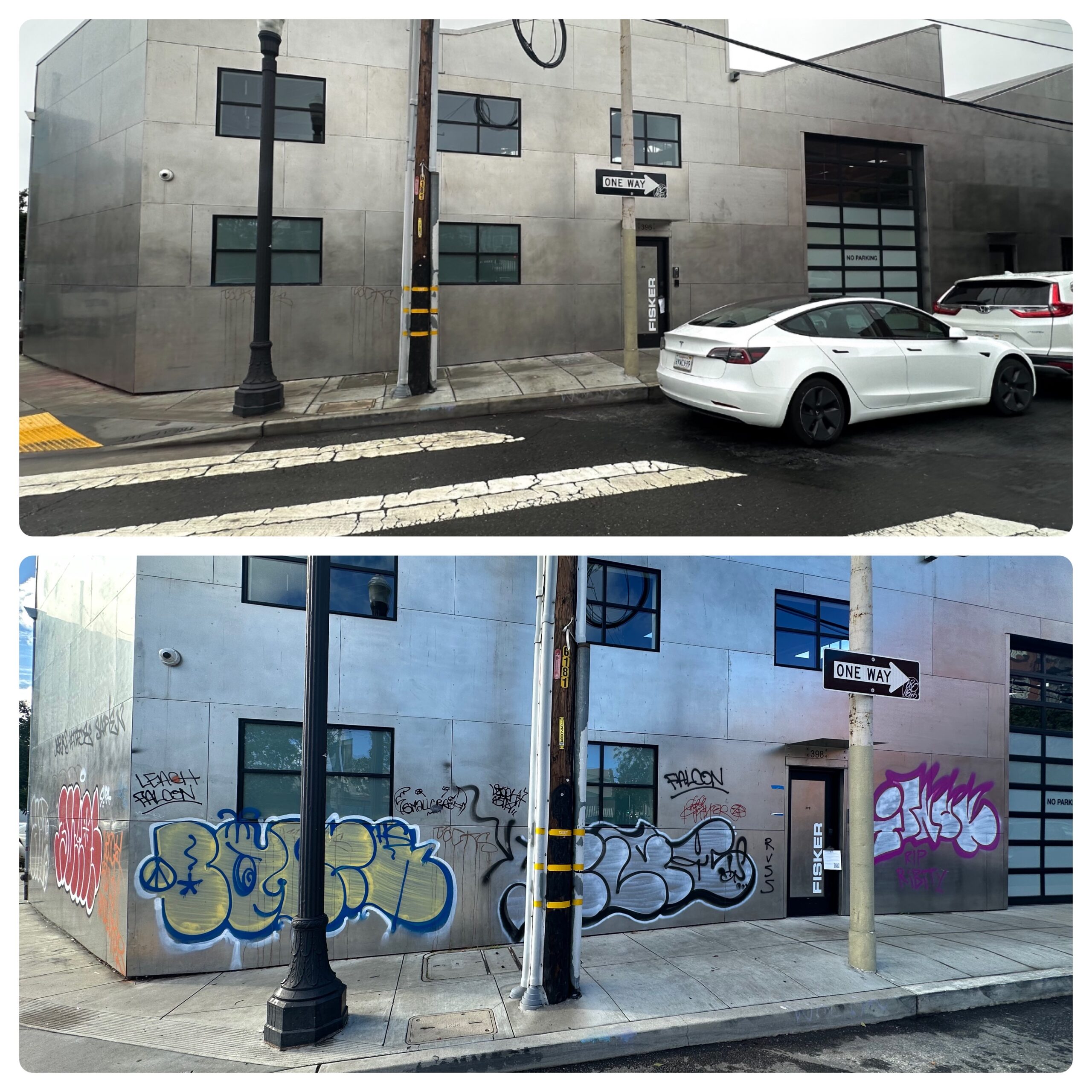 Graffiti removal off a wall San Francisco.